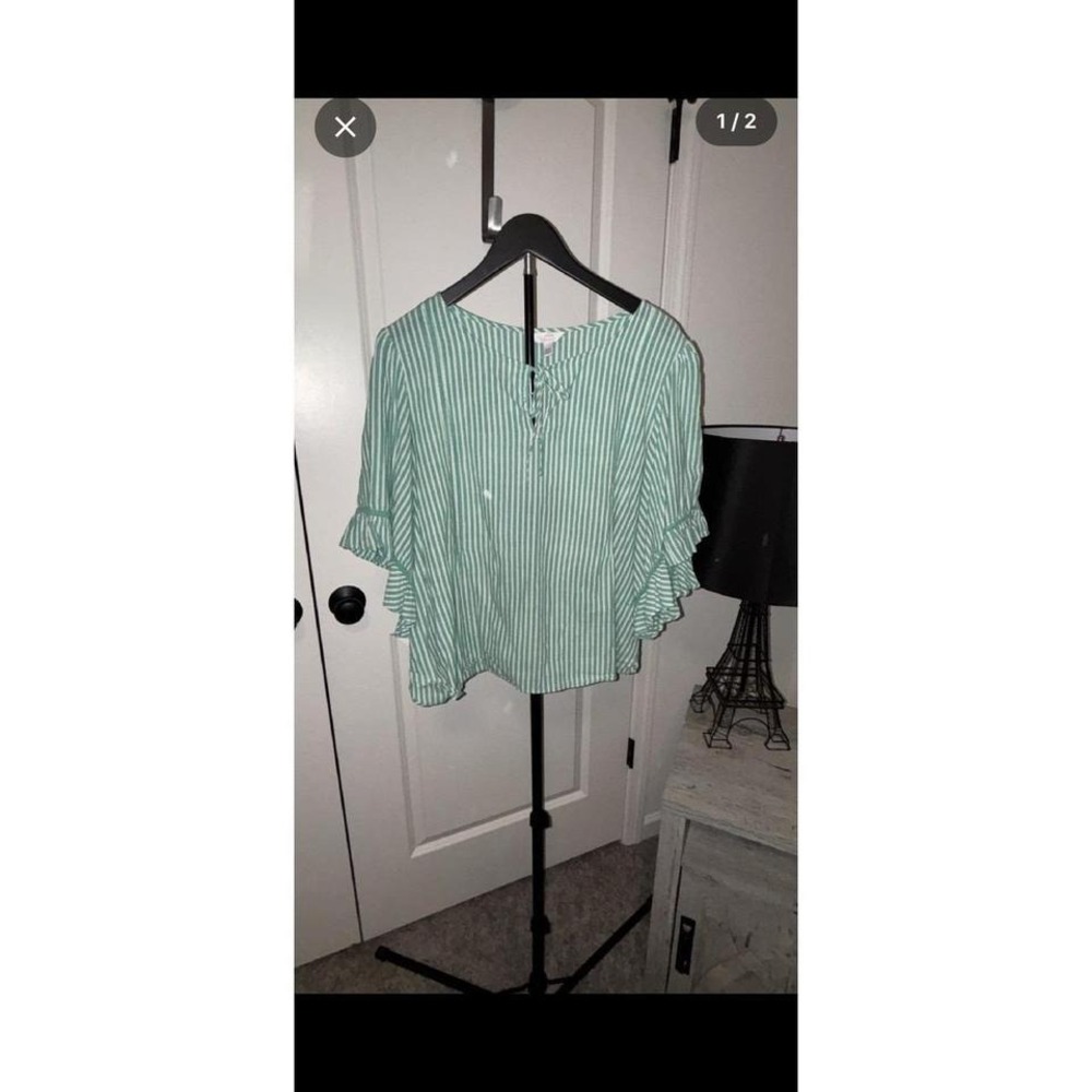 Lauren Conrad Striped Ruffle Sleeve Tie Neck Top XXL